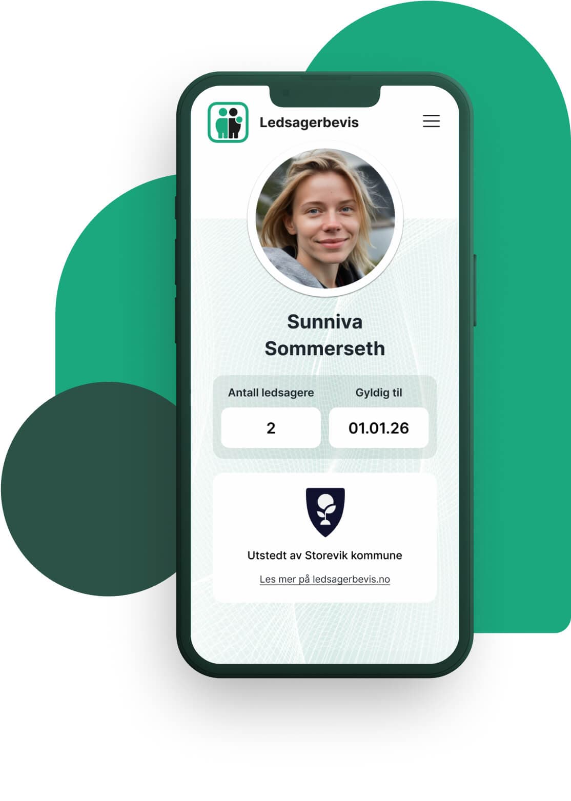 Illustrasjon av en telefon som viser et ledsagerbevis